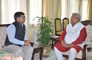 The Governor of Arunachal Pradesh Shri P.B. Acharya with Indian Ambassador to Myanmar at Raj Bhavan, Itanagar on 12th  April 2017.